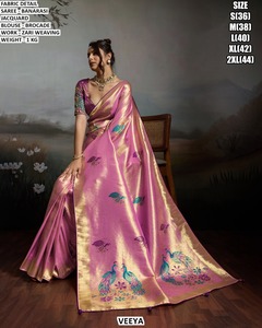 Sari Tradicional Rosa Bordado Zariya para Fiestas, Sin Arrugas - Product Image 1