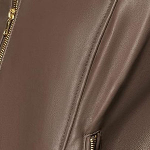 Blouson moto matelassé en cuir véritable pour femme, manches longues, col rabattable, fermeture éclair, vêtement d'extérieur automne et saisonnier - Product Image 6