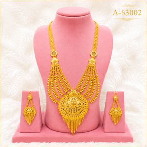 Conjunto de Collar Largo de Lujo para Novia, Chapado en Oro con Circonitas, Moderno, con Aretes, Joyería Tradicional para Boda A-63002 - Product Image 1