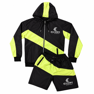 Conjunto Deportivo Ligero Unisex con Bloques de Color, Sudadera con Capucha y Cremallera, Pantalones Cortos Deportivos, Manga Larga, Verano, Adulto, Secado Rápido - Product Image 1
