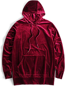 Men's Velvet Zip-Up <b>Hoodie</b> Solid Color Casual Hooded Sweatshirt Regular Fit Winter Knitted Long Sleeve <b>Red</b> color breathable fits - Product Image 3