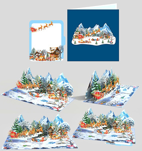Tarjeta de Felicitación Navideña 3D Pop-Up con Escena de Pueblo Nevado, Tarjeta Rectangular de Papel para las Fiestas, Impresión Digital, Laminado Brillante - Product Image 4