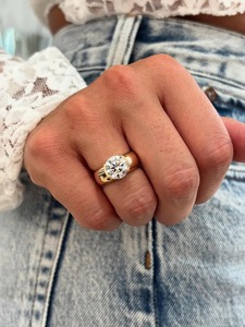 Flush Set Lab Diamond 18K Gold Gypsy Solitaire <b>Ring</b> Chunky <b>Dome</b> Wedding Band Modern Minimalist Engagement <b>Ring</b> Women IGI - Product Image 4