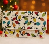 Pochette en coton perlé à thème de Noël pour femme, sac à bandoulière fait main de qualité supérieure, personnalisable avec impression typographique, idéal pour mariage et fêtes