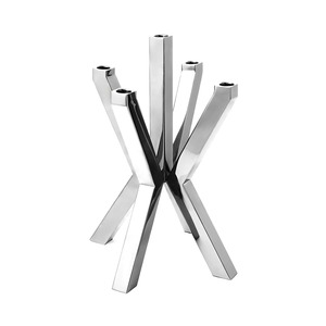 Decorative Silver <b>Iron</b> <b>5</b> Arm Candle Holder Luxury Candelabra for Wedding Venue Decoration Restaurant Hotel and Home At Best Rate - Product Image 1