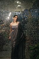 Sari Tradicional Indio Moderno de Georgette con Lentejuelas, Bordado Exquisito, Secado Rápido, Protección Solar, para Todas las Estaciones, para Bodas