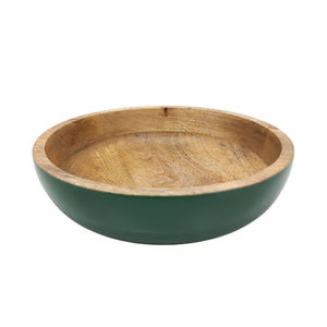 Bol en bois plat simple, fait main, avec revêtement vert, design minimaliste, pour servir les aliments, décoration de table. - Product Image 1