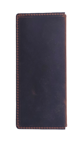 Genuine Leather Slim <b>Wallet</b> Unisex Minimalist Fold Closure Dark Blue Brown Two-Tone Design Daily Use - Product Image 3