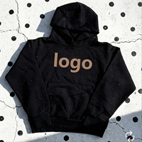 Hoodie Katun Unisex Oversize Streetwear Musim Dingin Cetak 3D Puff Berhias Rhinestone Gaya Geometris Kasual Produsen OEM ODM
