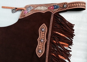 Leather Western Horse <b>Chaps</b> Unisex Brown Suede Equestrian <b>Chaps</b> Adjustable Fit Black Synthetic <b>Riding</b> <b>Chaps</b> Lightweight - Product Image 3