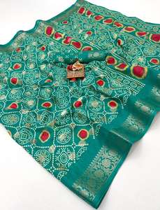 Magnifiques saris en soie pure Dola Butti avec bordure en jacquard fin, chemisier élégant, tenue de fête pour toutes les saisons - Product Image 6