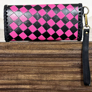 New RTS Tooled Cowhide Leather Fashion <b>Wallet</b> With Hand Wristlet Trendy Diamond Checkered Spacious Capacity Clutch for Women's - Product Image 5