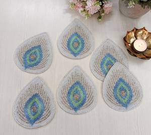Set of Handmade Knitted Peacocks Feather Coasters Eco-Friendly & Customizable - Product Image 1
