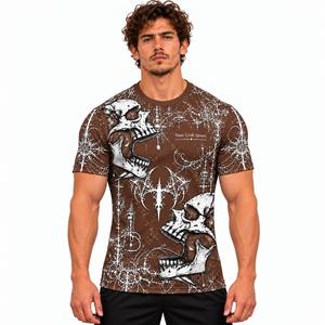 <b>Men's</b> Brown <b>Skull</b> Pattern T <b>Shirt</b> Short Sleeve O-Neck Streetwear Tee Breathable Polyester Top - Product Image 1