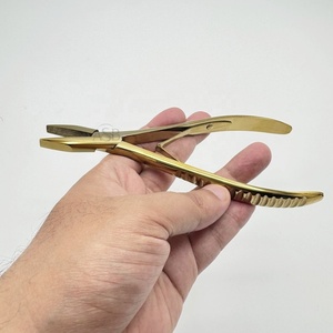 Alicates de presión de microcuentas de calidad superior de 7 pulgadas, herramienta de extensiones de cabello de nariz plana chapada en oro, herramienta de extensión de cabello de grado de salón - Product Image 5