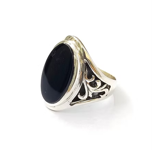 Unisex Sterling Silver Black Onyx <b>Ring</b> Vintage Oval Gemstone Signet Handcrafted Textured Jewelry Wholesale - Product Image 2