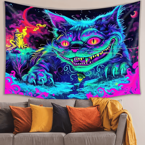 Tapisserie géante activée par les UV, motif chat féroce, réactive à la lumière noire néon, en polyester, pour chambre, salon, bureau - Product Image 5
