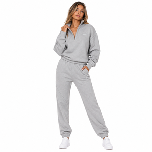 Conjunto de sudadera con cuello alto y pantalón, sudaderas con capucha personalizadas con cremallera frontal y ribete, chándal de invierno para mujer al por mayor, Athleisure de fábrica - Product Image 1