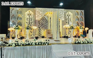 Perfect Theme <b>Mirror</b> Work Backdrop for Stage Palace Theme White Backdrop <b>Mirror</b> Wedding Stage Frames/<b>Panels</b> Mughal Style Arched - Product Image 5