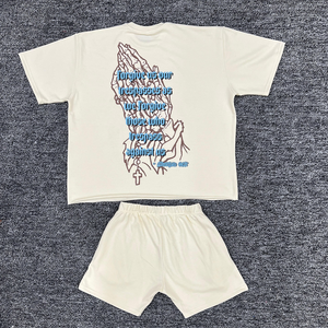 Ensemble deux pièces pour homme en coton lavé personnalisé pour l'été, t-shirt et short de survêtement effet délavé avec broderie de patch - Product Image 2