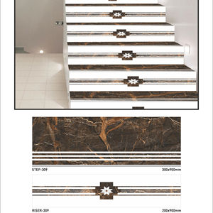 Onyx And Dark Emperador Glazed Porcelain Step Riser <b>Tiles</b> 1200x300mm And 1200x200mm Luxury Hotel Marble Stair Treads - Product Image 1