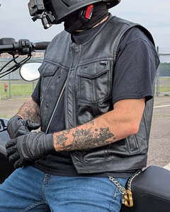 <b>Men</b>’s Classic Black Leather Biker Riding Vest Premium Motorcycle Sleeveless <b>Jacket</b> with Concealed Closure High Durability - Product Image 5