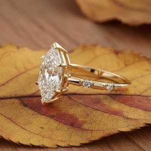 Bague Art Déco en or massif 18 carats avec diamant de laboratoire taille marquise hollandaise 2,01 carats, style antique vintage, cadeau raffiné pour femme - Product Image 4