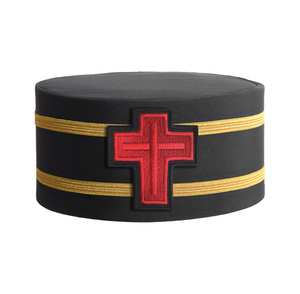 Red Cross Embroidered Black Ceremonial <b>Hat</b> Sir Knight Templar Regalia Crown <b>Cap</b> - Premium Gold Bullion Headwear - Product Image 1