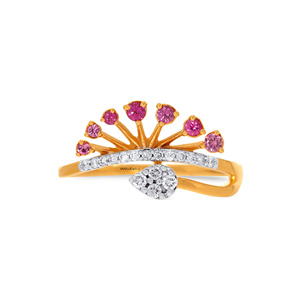 Bague florale en pierres précieuses roses inspirée de la nature pour femmes avec accent diamant, or 10K 14K 18K et argent 925 935, bijoux fins - Product Image 5