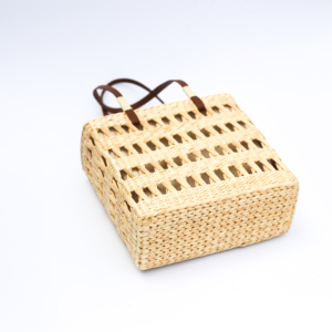 Square <b>Box</b>-Shaped Woven Water Hyacinth Bag – Modern Vintage Style - Product Image 3