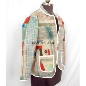 Indian Bohemian <b>Kantha</b> Vintage Breathable Eco-Friendly Knitted Cotton Regular Length Ladies Autumn Winter <b>Jacket</b> - Product Image 3
