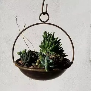 Modern Minimalist Metal Wall Hanging Planter with Gold Pots for Indoor Green <b>Plants</b> Elliptical Design Powder Coated Finish - Product Image 5