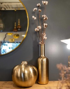 Brass Vase Set With Green Plant And <b>Nuts</b> Minimalist Decorative Home Accent Metal Finish - Product Image 5
