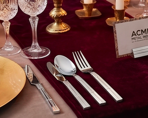 Juego de cubiertos minimalistas Acme de acero inoxidable con diseño lineal, acabado de alto brillo, apto para lavavajillas, para vajilla de bodas y hoteles. - Product Image 5