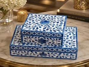 Handmade Modern Blue Bone Inlay Box Floral Pattern Rectangular Best Women Gift Novelty Jewelry Organizer Keepsake <b>Storage</b> Boxe - Product Image 5