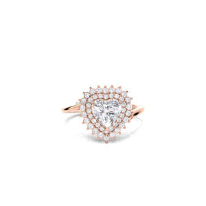 Anillo de Compromiso con Doble Halo de Diamantes Moissanite Corte Corazón en Oro Rosa de 14K, Anillo de Novia Vintage, Regalo Romántico de Aniversario de Bodas - Product Image 1