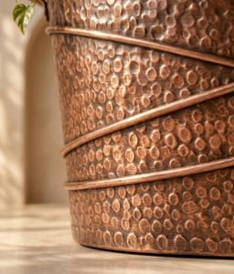 Rustic Metal Oval Planter Handmade Copper Finish Indoor Outdoor Floral Display <b>Vase</b> Round Tabletop Plant Pot flower <b>vase</b> - Product Image 3