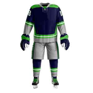 Jersey de Hockey sobre Hielo para Hombre, Cuello en V, Manga Larga, Sublimado, Rayas Azul Marino y Verde, Absorbe la Humedad, Corte Regular, Ropa de Invierno - Product Image 6