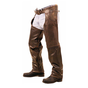 Men's Western Chaps Genuine Leather High Rise Loose Fit Riding <b>Equestrian</b> Full Chaps with Leather Pockets and Buckle Closure - Product Image 3