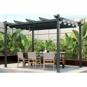 10'x10' Outdoor Retractable Pergola With Sun Shade Canopy Patio Metal Shelter For Porch Beach Pavilion Grill Gazebo Modern