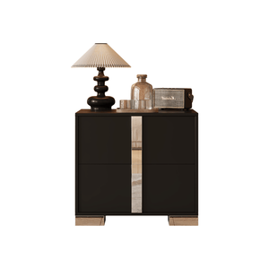 Elegant Modern Nightstand with Metal Handle Black <b>Mirrored</b> <b>Bedside</b> <b>Table</b> 2 Drawers for Bedroom Living Room for Home Apartment - Product Image 5