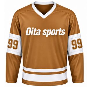 Camiseta Deportiva de Hockey sobre Hielo para Hombre, Color Marrón Camel, Manga Larga, Poliéster, para Entrenamiento y Partidos - Product Image 1