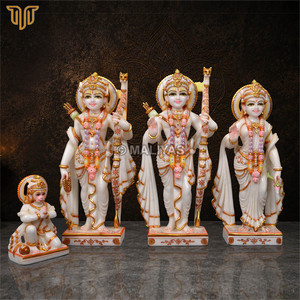 Ensemble de murtis en marbre Ram Darbar, 18 pouces |   Statue de Rama, Sita, Lakshman et Hanuman |   Idole de Ram Parivar en marbre blanc |   MALIYAS Jaipur - Product Image 4