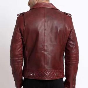 Veste en cuir noire d'hiver pour garçons, veste de motard en cuir d'agneau marron OEM pour hommes, veste de moto en cuir véritable pour hommes - Product Image 3
