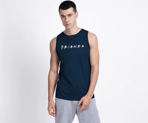 Camiseta sin Mangas Azul Marino para Hombre, con Estampado del Logotipo de Friends, Cuello Redondo, Estilo Casual, 100% Algodón, Tejido Transpirable - Product Image 1