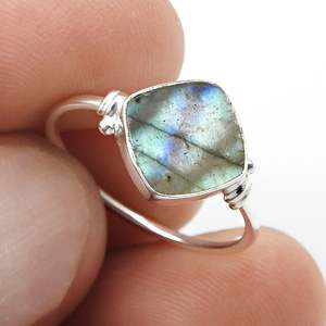 Mother Third Eye Chakra Promise <b>Ring</b> In 925 Sterling Silver Oxidized With Cushion Cut <b>Labradorite</b> Gemstone Bohemian Jewelry - Product Image 3