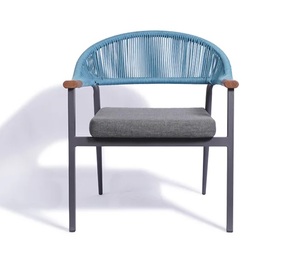 Silla de Comedor Moderna para Exteriores, Ecológica, Respaldo Alto, Respaldo Tejido Azul, Asiento de Algodón Gris, Patas de Acero Inoxidable, para Apartamento o Escuela - Product Image 2