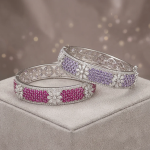 Luxury Brass Cubic Zirconia <b>Bangle</b> <b>Bracelet</b> For Women Rhodium Plated Purple Ruby Cz Openable Kada Wedding Bridal Jewelry - Product Image 2