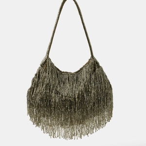 Fringe Beaded Coin Pouch Textured Design Women Fashion <b>Small</b> <b>Wallet</b> Purse Party Style Statement Accessory - Product Image 1