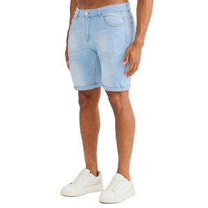 Men's Light Blue Denim Bermuda Shorts Mid Waist Button Fly Casual Style Woven Cotton Breathable Pockets - Product Image 1